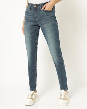Mid-Rise Washed Jeans