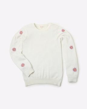 Round-Neck Pullover with Florets