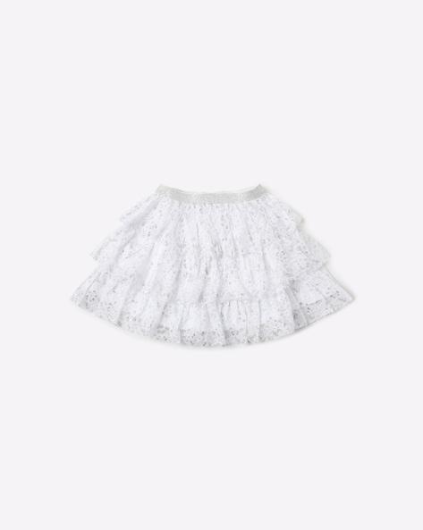 Mid-Rise Tiered Lace Skirt