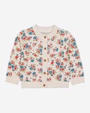 Floral Print Button-Front Cardigan