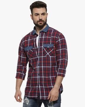 Checked Shirt with Flap Pockets & Roll-Up Tabs