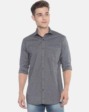 Textured Shirt with Patch Pocket & Roll-Up Tabs