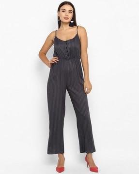Striped Jumpsuit with Adjustable Strap