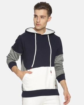 Colourblock Hooded Sweatshirt with Kangaroo Pocket