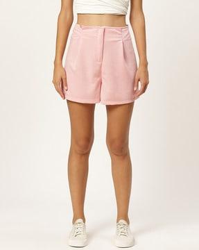 High-Rise Pleat Front Shorts
