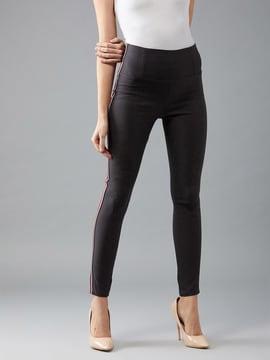 Textured Skinny Jeggings with Contrast Taping