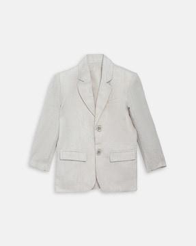 Textured Blazer with Notched Lapel & Flap Pockets