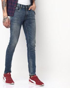 Low-Rise Washed Slim Fit Jeans