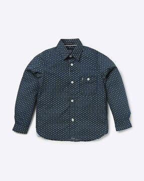 Micro Print Shirt with Patch Pocket