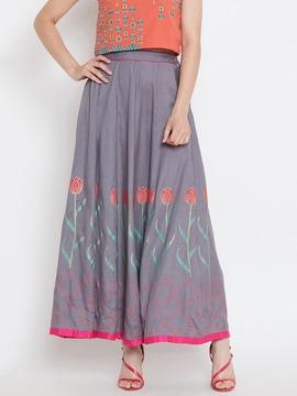 Block Print Flared Skirt with Tie-Up