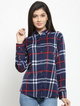 Checked Shirt with Curved Hemline 