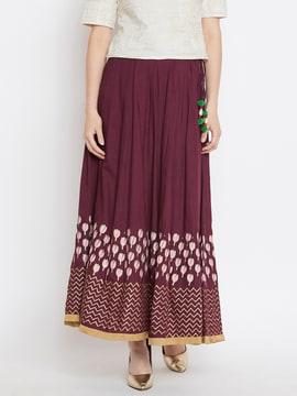 Block Print Flared Skirt with Tie-Up