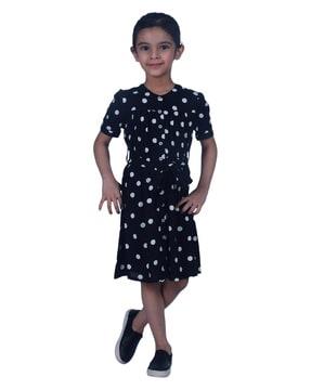 Polka-Dot Fit and Flare Dress with Tie-Up