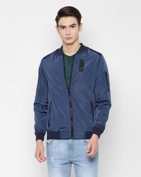 Zip-Front Bomber Jacket with Stand Collar