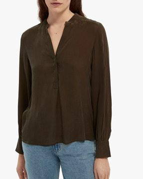 Blouse with Notched Neckline