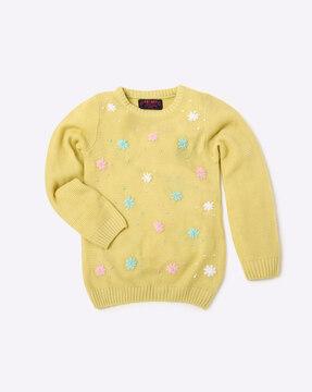 Floral Embroidered Knitted Round-Neck Sweater