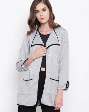 Cotton Open-Front Shrug with Patch Pocket