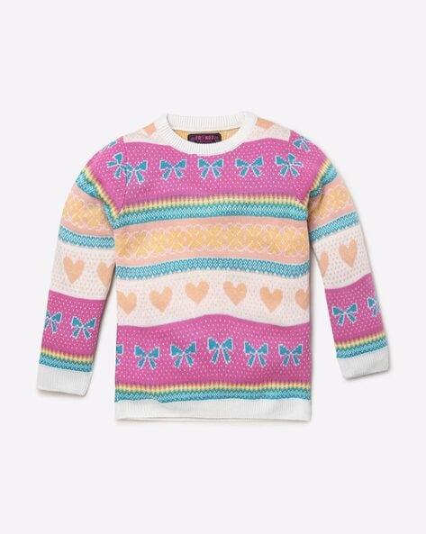 Patterned-Knit Round-Neck Sweater