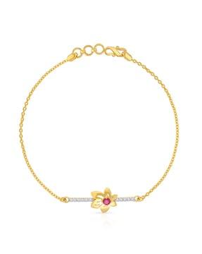 Floral-Design Stone-Studded Yellow Gold Link Bracelet