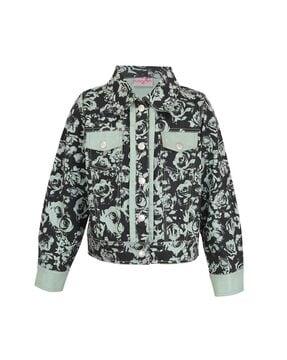 Floral Print Jacket with Buttoned Flap Pockets