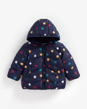 Polka Dot Print Hooded Puffer Jacket