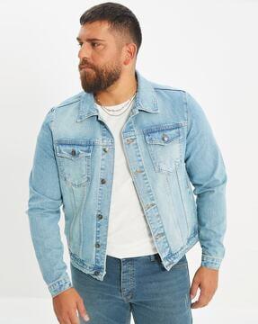 Washed Trucker Jacket with Buttoned Flap Pockets