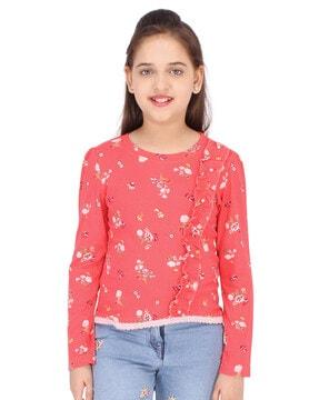 Floral Print Top with Round-Neck