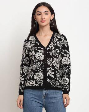 Floral Pattern Button-Down Cardigan