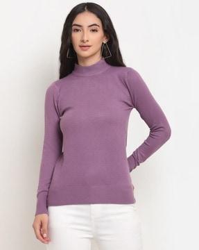 Solid High-Neck  Pullover