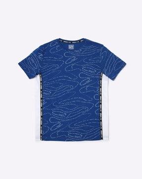 Printed Crew-Neck T-shirt with Mesh Side Panels