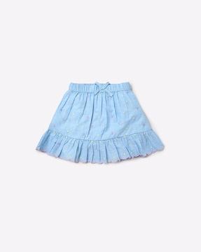 Embroidered A-line Chambray Skirt with Scalloped Hem