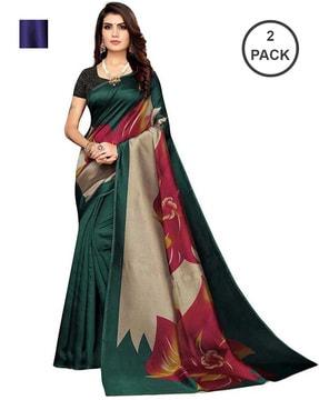 Floral Print Sarees with Contrast Border