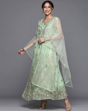 Embroidered 1-Piece Semi-Stitched Anarkali Dress Material