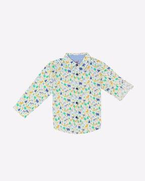 Printed Shirt with Roll-Tab Sleeves