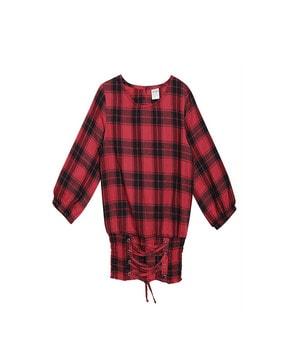 Checked Full Sleeves A-line Dress