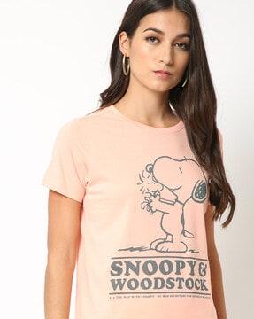Snoopy Dog Graphic Print Round-Neck T-shirt