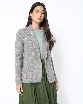 Ribbed Front-Open Cardigan