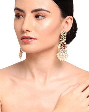 Gold-Plated Floral Design Dangler Earrings