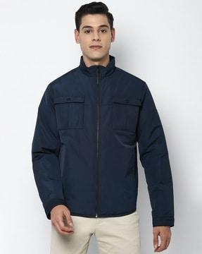 Zip-Front High-Neck Jacket with Flap Pockets