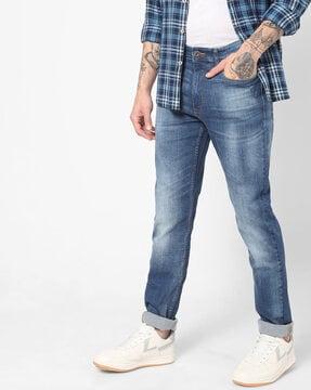 Washed Slim Jeans with 5-pocket Styling