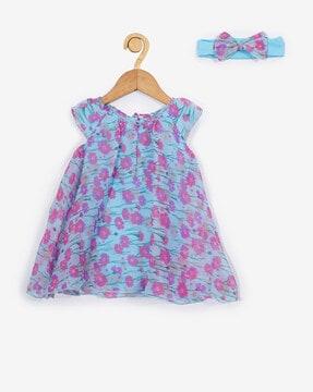Floral Print Round-Neck A-line Dress with Bow