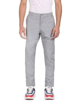 Patterned Flat-Front Casual Trousers