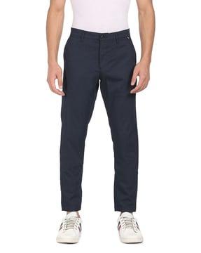 Flat-Front Textured Casual Trousers