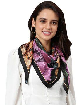 Floral Printed Scarf with Contrast Border