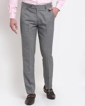 Striped Flat-Front Trousers with Insert Pockets