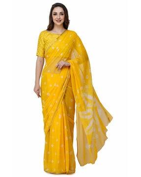 Traditional Tie and Dye Print Saree with Lace Border