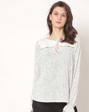 Printed Blouse with Lace Insert