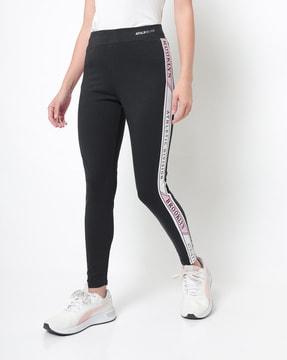 Women Fitted Track Pants with Typographic Side Panel