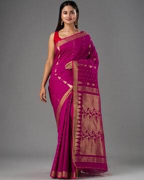 Floral Woven Traditional Saree with Zari Border