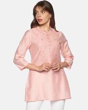 Floral Embroidered Tunic with Mirror Accent